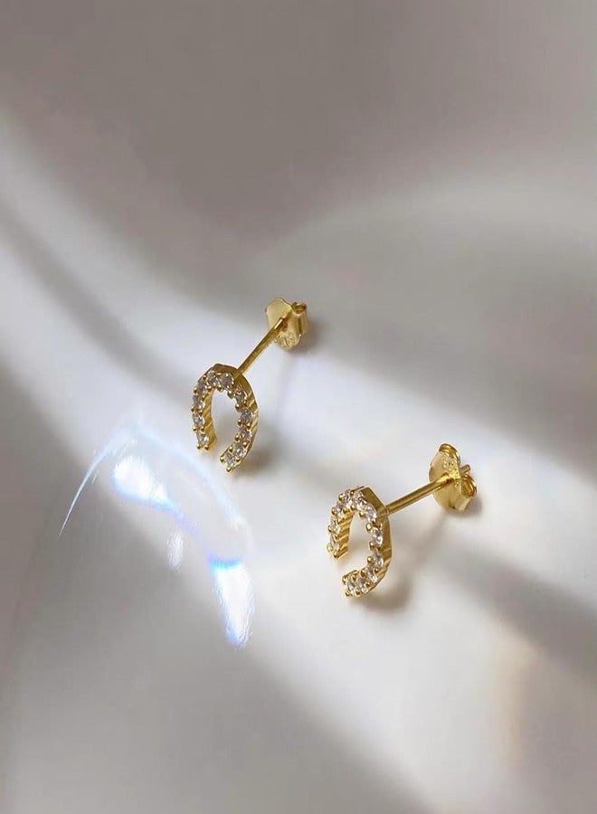 Cykdohy Lucky Horseshoe Small Stud Earrings for Women Dainty Elegant Good Luck U Shape Tiny Mini Cute Fashion Jewelry Animal Horse Lover (Gold-tone) - Image 2